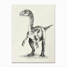 Iguanodon Dinosaur Black Ink Illustration 2 Canvas Print
