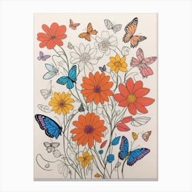 Butterfly In A Flowers Garden Canvas Print