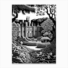Mount Stewart House And Gardens, 1, United Kingdom Linocut Black And White Vintage Canvas Print