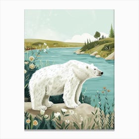 Polar Bear Standing On A Riverbank Storybook Illustration 4 Canvas Print