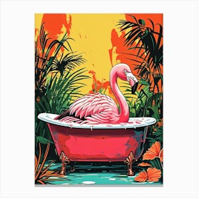 Flamingo In Bathtub Canvas Print