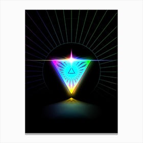 Neon Geometric Glyph in Candy Blue and Pink with Rainbow Sparkle on Black n.0230 Canvas Print