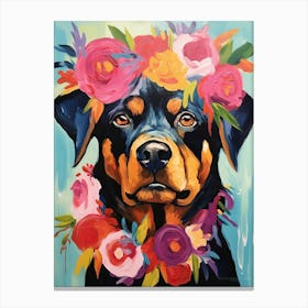 Rottweiler Portrait With A Flower Crown, Matisse Painting Style 3 Canvas Print
