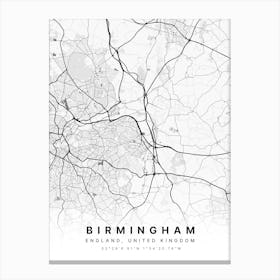 Birmingham England White Map Canvas Print