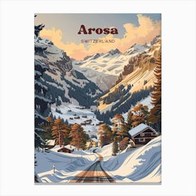 Arosa Switzerland Winter Retro Digital Travel Illustration Canvas Print