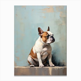 Bulldog Dog, Painting In Light Teal And Brown 0 Canvas Print