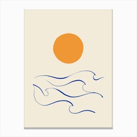 Minimal Abstract Matisse line-art Sea and Sun on Ivory Canvas Print