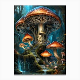 Neon Mushrooms In A Magical Forest (5) Canvas Print