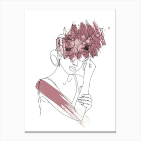 Line art style woman with watercolor painting VII Canvas Print