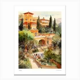 Tivoli, Italy 4 Watercolour Travel Poster Canvas Print