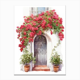 Valencia, Spain   Mediterranean Doors Watercolour Painting 1 Canvas Print