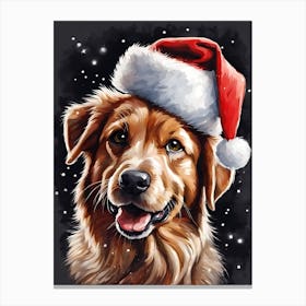 Cute Dog Wearing A Santa Hat Painting (4) Canvas Print