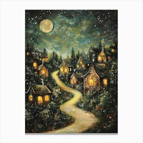 Village At Night With Stars and Moon In The Sky 3 Canvas Print