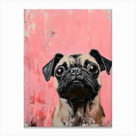 Minimal Pug With Pink Background 2 Canvas Print