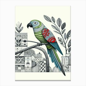 Coral Parrot In The City Canvas Print