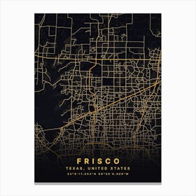 Frisco Texas USA Black And Gold Map Canvas Print