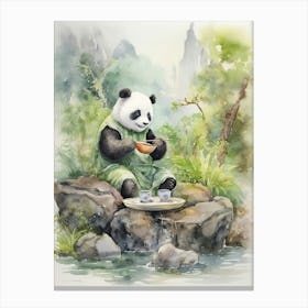 Panda Art Knitting Watercolour 2 Canvas Print