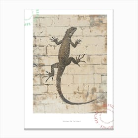 Iguana On A Brick Wall Realistic Illustration Poster Canvas Print