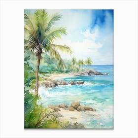 Watercolor Of A Tropical Beach Canvas Print