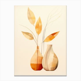 Two Vases With Leaves Canvas Print