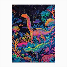 Neon Underwater Dinosaurs 2 Canvas Print