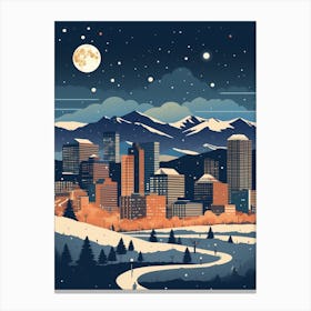 Winter Travel Night Illustration Denver Colorado 1 Canvas Print