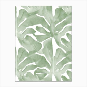 Tropical Leaves, Watercolor Sage Green Botanical 2 Canvas Print