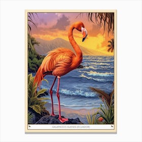 Greater Flamingo Galapagos Islands Ecuador Tropical Illustration 8 Poster Canvas Print