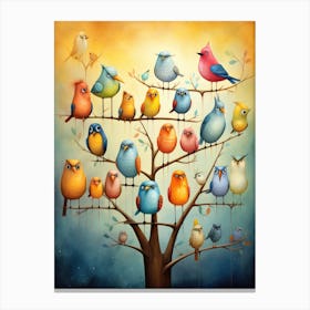 Colorful Birds In A Tree Canvas Print