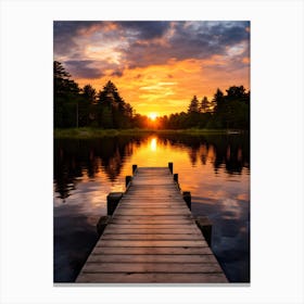 Wooden Lake Path in the Sunset 1 Canvas Print