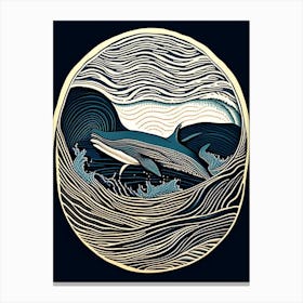 Vintage Whale Linocut 3 Canvas Print