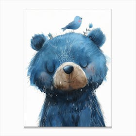 Small Joyful Bear With A Bird On Its Head 8 Canvas Print