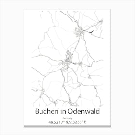 Buchen In Odenwald,Germany Minimalist Map Canvas Print