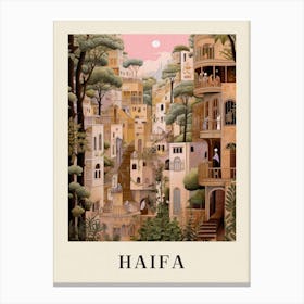Haifa Israel 3 Vintage Pink Travel Illustration Poster Canvas Print