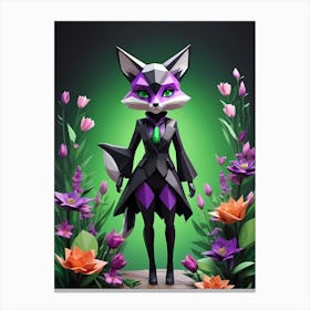 Low Poly Floral Fox Girl, Green (15) Canvas Print
