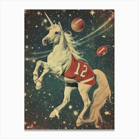 Unicorn Playing American Football In Space Canvas Print