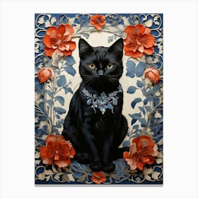 Black Cat With Flowers 9 Canvas Print