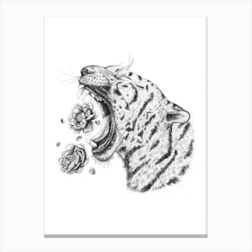 Tiger With Peonies Canvas Print