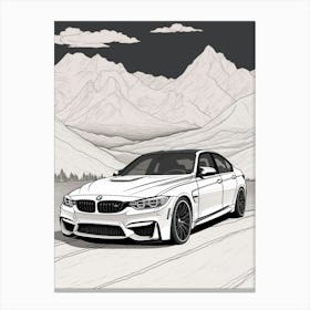 Bmw M3 Snowy Mountain Drawing 4 Canvas Print