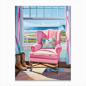 Pink Chair At The Beach Canvas Print