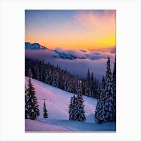 Verbier, Switzerland Sunrise Skiing Poster Canvas Print