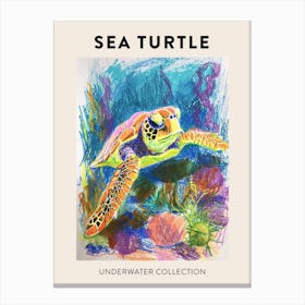Rainbow Underwater Sea Turtle Crayon Scribble Poster 1 Canvas Print
