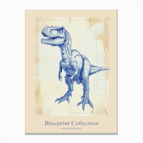 Giganotosaurus Dinosaur Blue Print Sketch 1 Poster Canvas Print