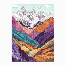 Colourful Mountain Illustration Poster Art Print 16 Canvas Print