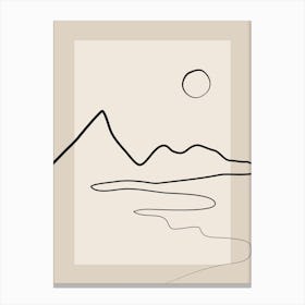 Beige One Line Landscape Canvas Print