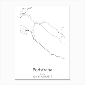 Podstrana,Croatia Minimalist Map Canvas Print