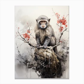 Monkey, Japanese Brush Painting, Ukiyo E, Minimal 3 Canvas Print