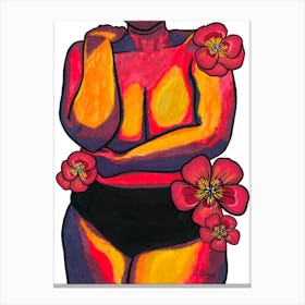 Red Floral Nude Canvas Print