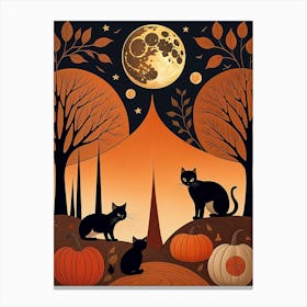 Halloween Cats And Pumpkins Canvas Print