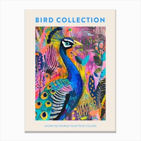 Peacock & Feathers Colourful Portrait 3 Poster Canvas Print